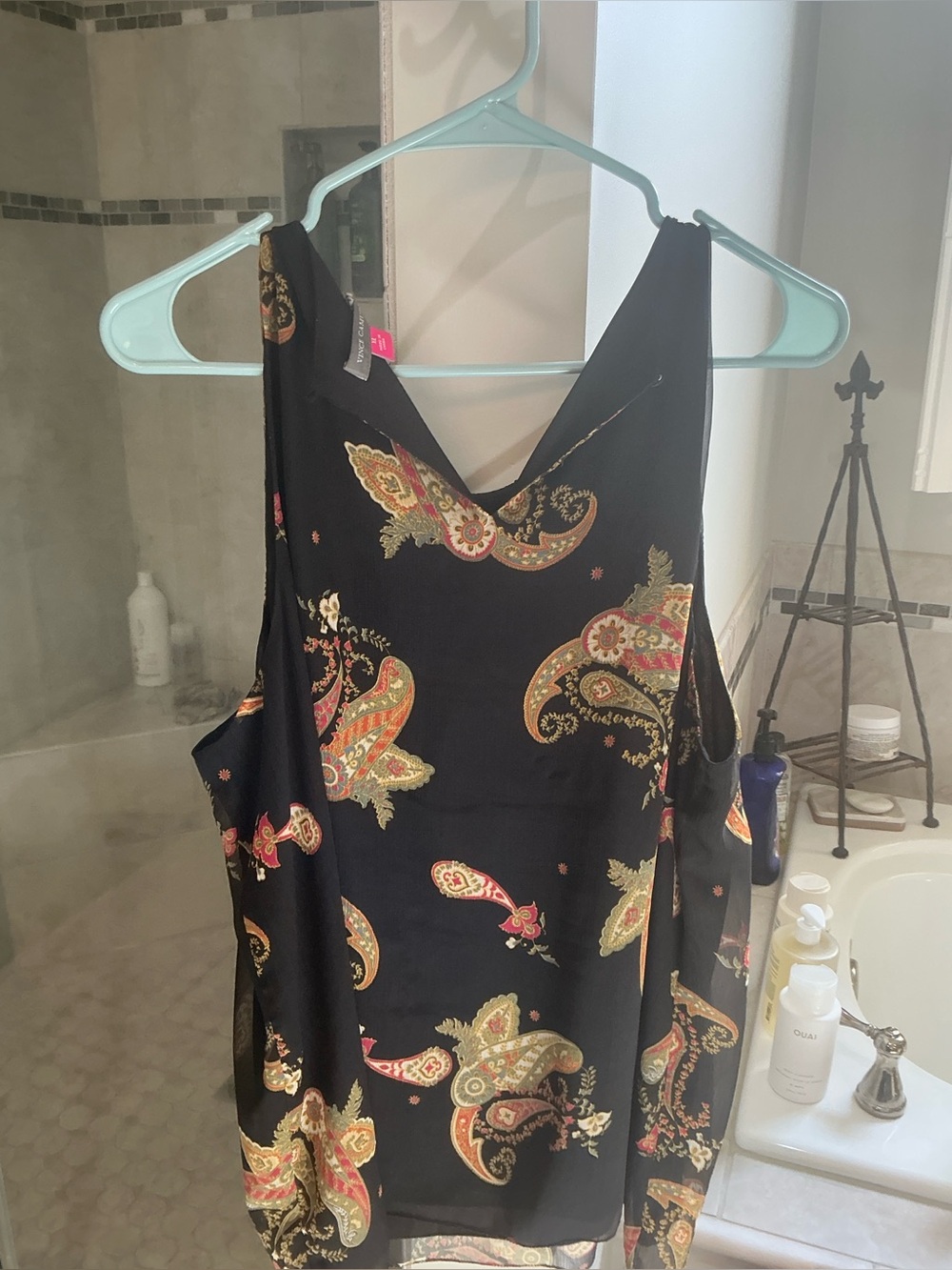 Black Paisley Sleeveless Top and pants.